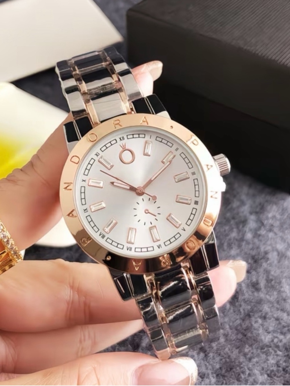 Pandora Two-Tone Rose Gold and Black Women's Bracelet Watch